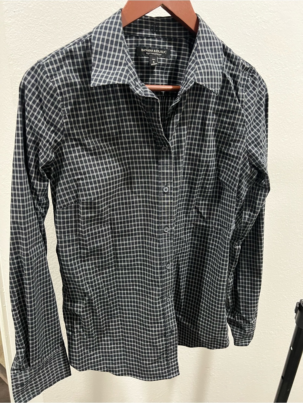 Banana Republic Black & White Check Button-Down Shirt